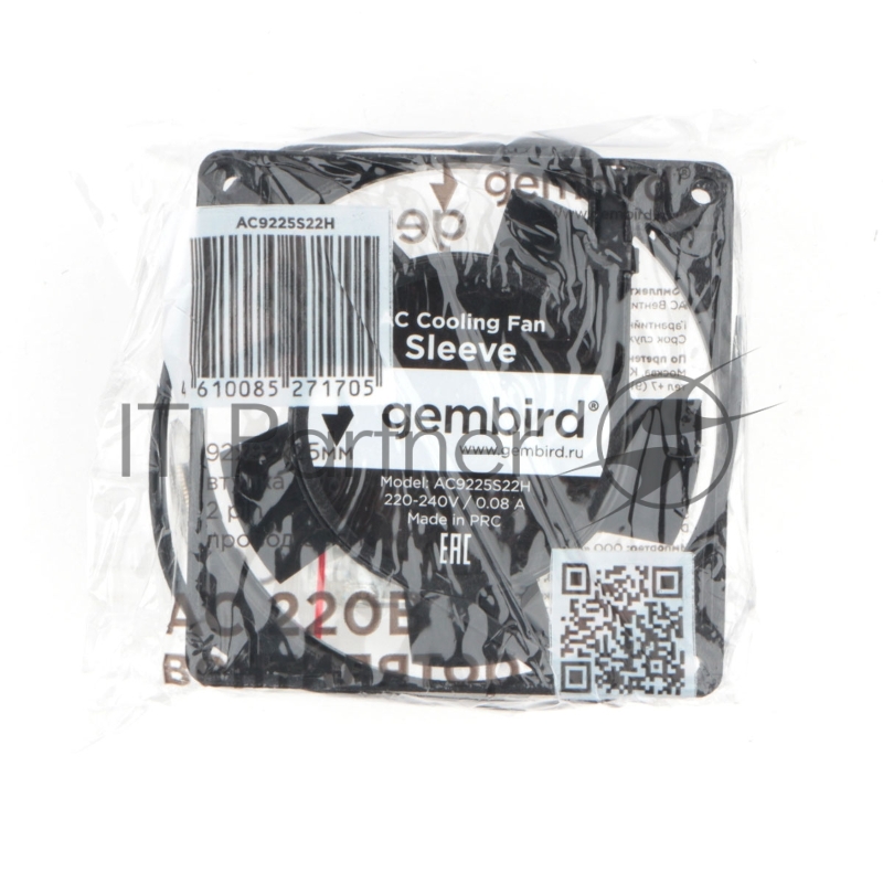 Вентилятор Gembird, 92x92x25, AC, 220, втулка, 2 pin, провод 30 см