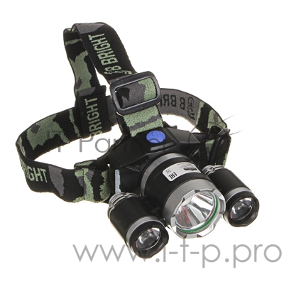 Фонарик ЧИНГИСХАН налобный, 1000 мАч, 3 LED, 7х6 см, 3 режима, пластик