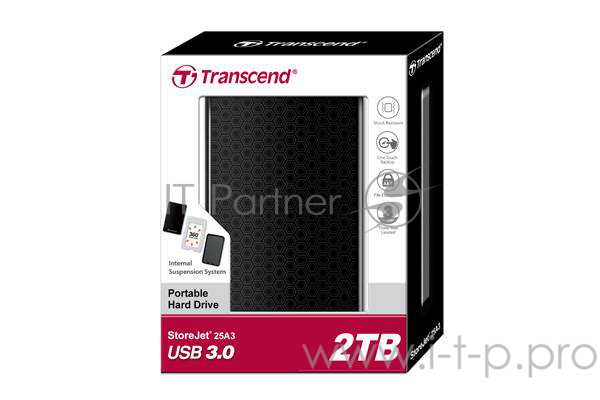 Внешний жесткий диск 2000ГБ 2.5 Transcend StoreJet 25A3 TS2TSJ25A3K, черный (USB3.0)