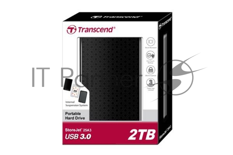 Внешний жесткий диск 2000ГБ 2.5 Transcend StoreJet 25A3 TS2TSJ25A3K, черный (USB3.0)