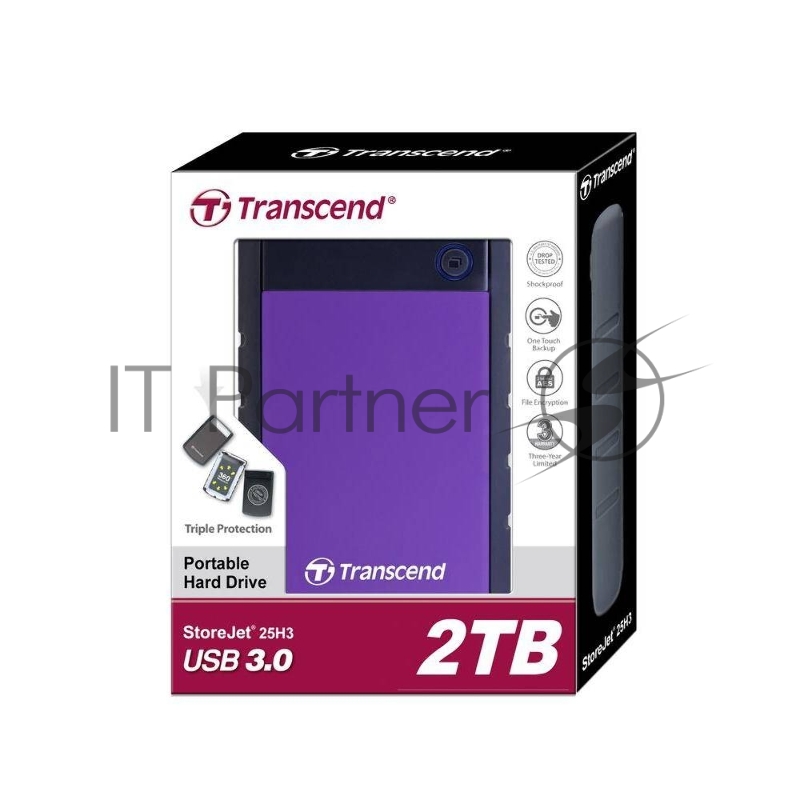 Внешний жесткий диск 2000ГБ 2.5 Transcend StoreJet 25H3 TS2TSJ25H3P, серо-фиолетовый (USB3.0)