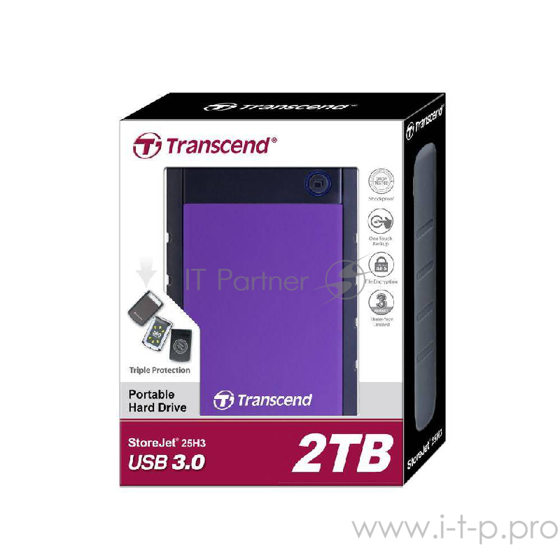 Внешний жесткий диск 2000ГБ 2.5 Transcend StoreJet 25H3 TS2TSJ25H3P, серо-фиолетовый (USB3.0)