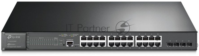 Коммутатор JetStream 28-port Gigabit L2+ Managed Switch with 24-port PoE+, PoE budget up to 384W, support SDN