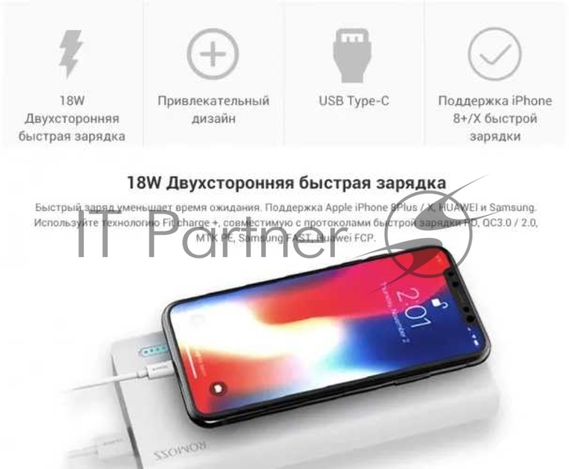 Мобильный аккумулятор Romoss PH30 Pro (Sense 8+) Li-Pol 30000mAh 3A+2.1A белый 2xUSB