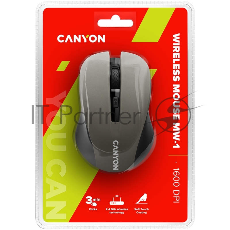 Мышь CANYON CNE-CMSW1G Gray USB {wireless mouse with 3 buttons, DPI changeable 800/1000/1200}