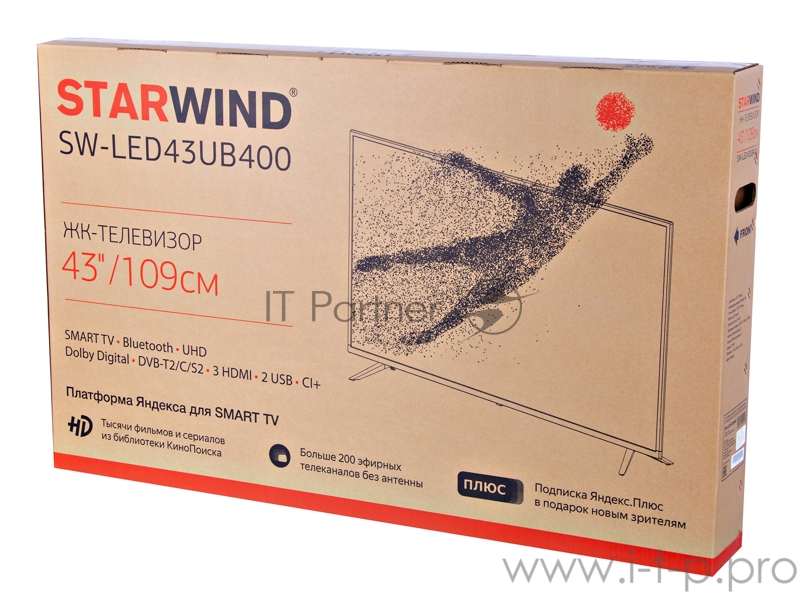 Телевизор LED Starwind 43 SW-LED43UB400 Яндекс.ТВ черный/Ultra HD/60Hz/DVB-T/DVB-T2/DVB-C/DVB TV (RUS)