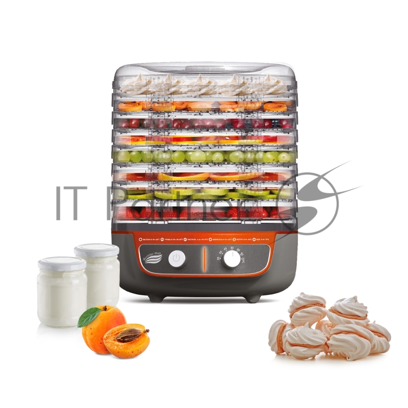 Сушилка для овощей Великие Реки Волга-9 серо-оранжевая 3в1 с функциями приготовления йогурта и десер