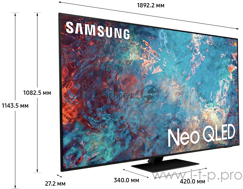 Телевизор ЖК 85 Samsung Телевизор ЖК 85 Samsung/ 85”, Neo QLED 4K, Smart TV,Wi-Fi, Voice, PQI 4300, HDR 24х, HDR10+, DVB-T2/C/S2, 2.2.2 CH, 60W, OTS, FreeSync Premium Pro, 4HDMI, 2USB, ECLIPSE/FROST SILVER