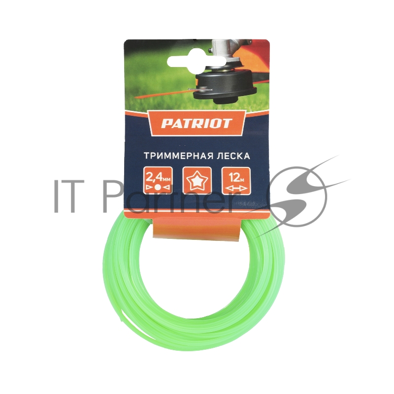 Леска PATRIOT D 2,4 мм L 12 м (звезда, зеленая) 240-12-3, картонный подвес