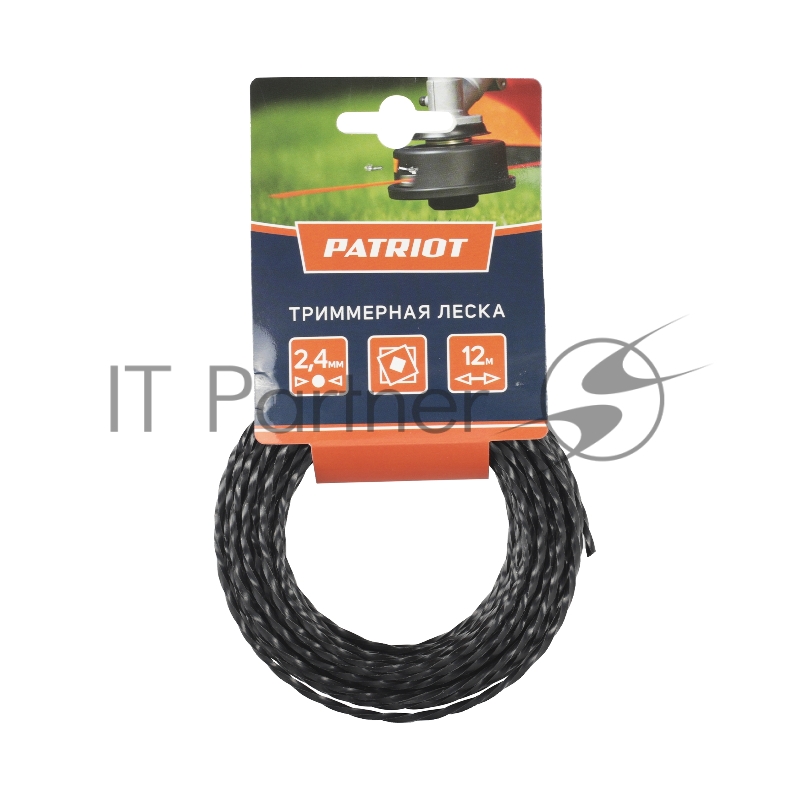 Леска PATRIOT D 2,4 мм L 12 м (скрученный квадрат, черный) 240-12-5, картонный подвес