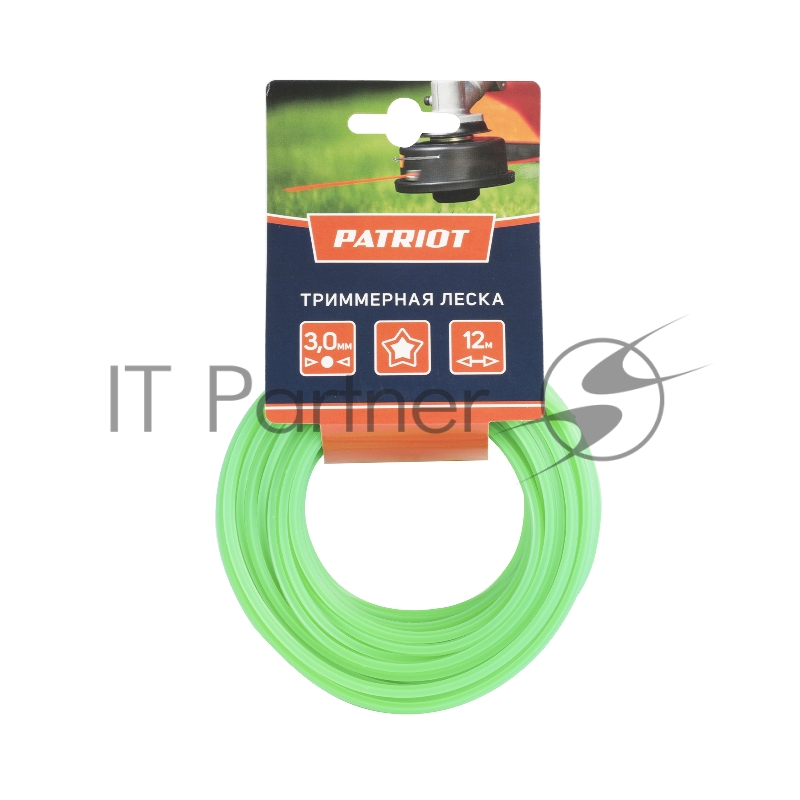 Леска PATRIOT D 3,0 мм L 12 м (звезда, зеленая) 300-12-3, картонный подвес