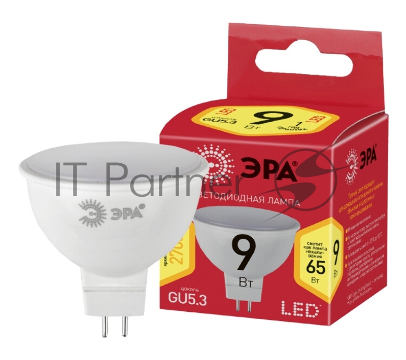 Лампа ECO LED MR16-9W-827-GU5.3 ЭРА (диод, софит, 9Вт, тепл, GU5.3) (10/100/3200)