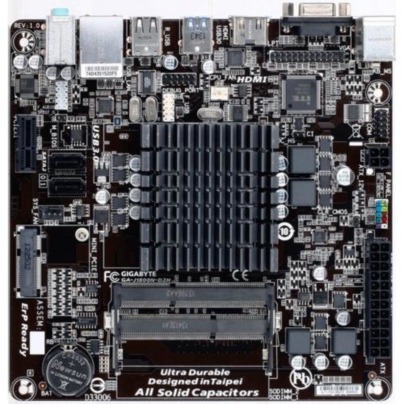 GA-J1800N-D2H, Intel® Dual-Core Celeron®J1800 (2.41 GHz), 2xDDR3-1600 SO-DIMM, D-SUB+HDMI, 1xPCI-Ex1