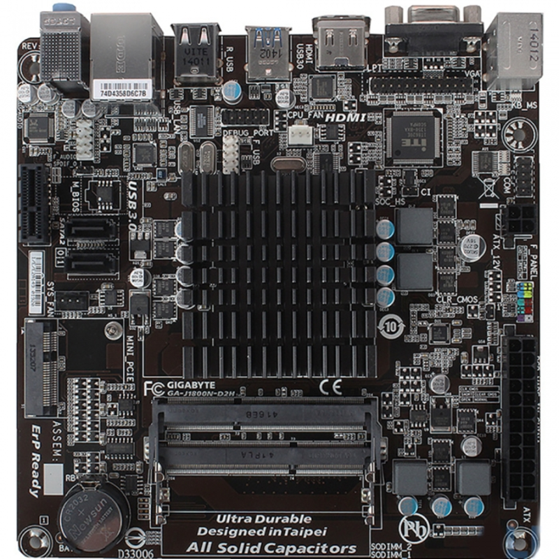 GA-J1800N-D2H, Intel® Dual-Core Celeron®J1800 (2.41 GHz), 2xDDR3-1600 SO-DIMM, D-SUB+HDMI, 1xPCI-Ex1