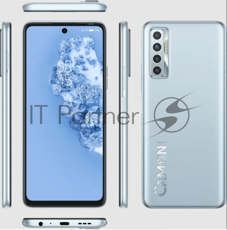 Смартфон Tecno CG7n CAMON 17P 128 Frost Silver, 6.78 Asahi Glass, 20:9, 2460 x 1080 Mpix, 2.0GHz x2+ 1,8GHz x6, 8 Core, 4GB RAM,128GB, up to 256GB flash, 64Мп+2Мп+2Мп+0.08Мп/16Мп, 2Sim, 4G, BT v5.0, WiFi 802.11 b/g/n, NFC, GPS/AGPS, GLONASS, Type-C,