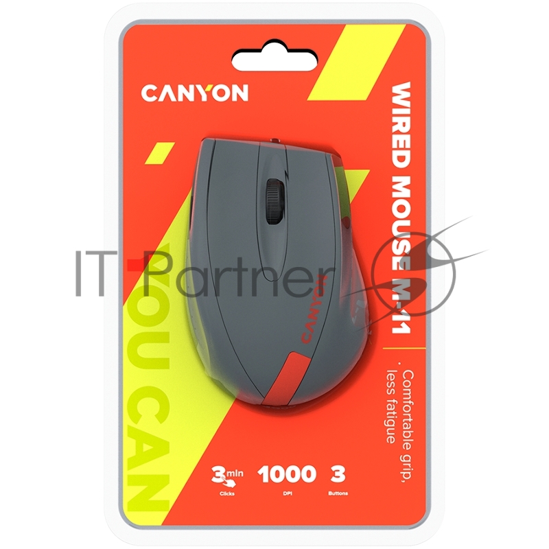 Мышь Wired Optical Mouse with 3 keys, DPI 1000 With 1.5M USB cable,Gray-Red,size 68*110*38mm,weight:0.072kg