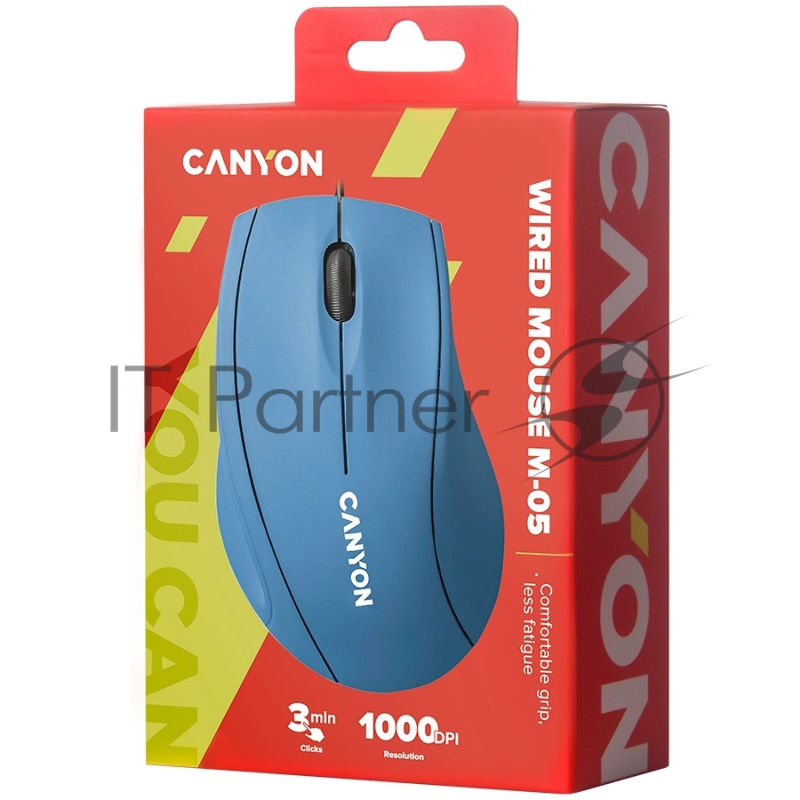 Мышь Wired Optical Mouse with 3 keys, DPI 1000 With 1.5M USB cable,Light Blue,size 72*108*40mm,weight:0.077kg