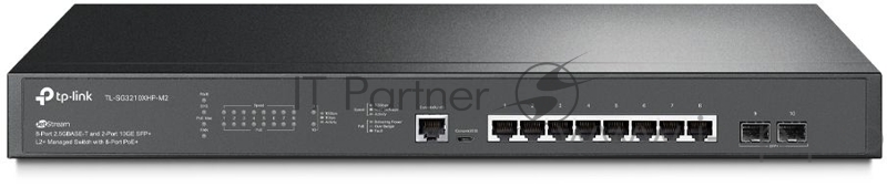 Коммутатор Jetstream 8-port 2.5G multi-giga L2+ managed PoE switch with 2 10G uplink ports, 8 100/1000/2.5G RJ-45 ports, 2 1G/10G SFP+ slots,1 RJ-45 + 1 Micro-USB console ports, 8 802.3af/at PoE+ ports, 240W PoE budget, abundant L2/L2+ features, 19-i