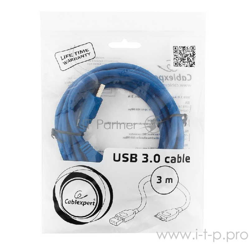 Кабель Gembird PRO CCP-mUSB3-AMBM-10, USB 3.0 кабель для соед. 3м А-microB (9 pin) позол.конт., пакет