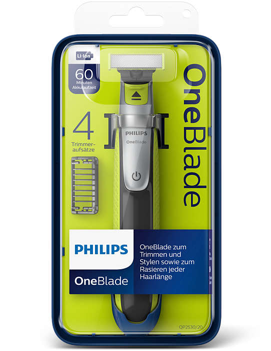 Триммер Philips OneBlade QP2530/20 черный/салатовый (насадок в компл:4шт)