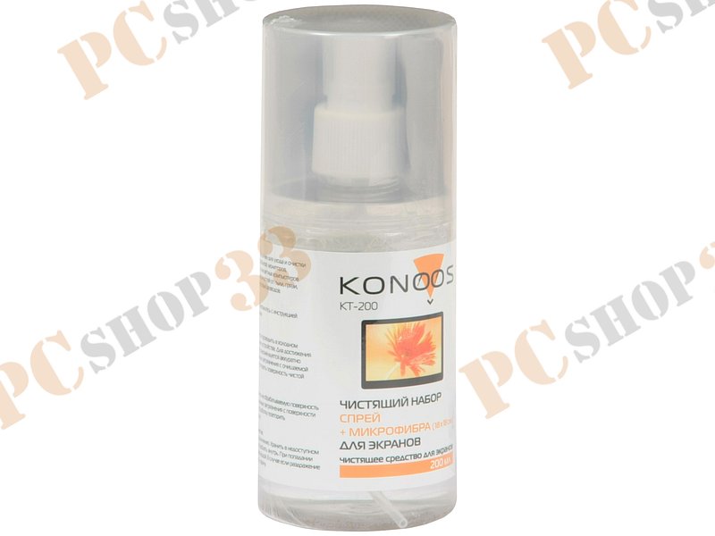 Чистящее средство чистящий комплект (спрей + микрофибра) Konoos KT-200 для экранов (200мл)