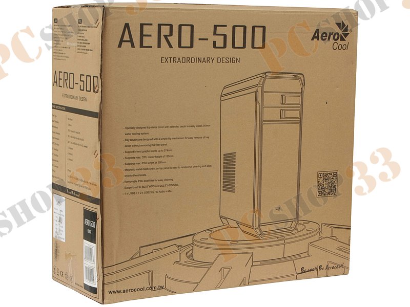 Корпус Miditower Aerocool Aero-500 Black, ATX, черный (без БП)
