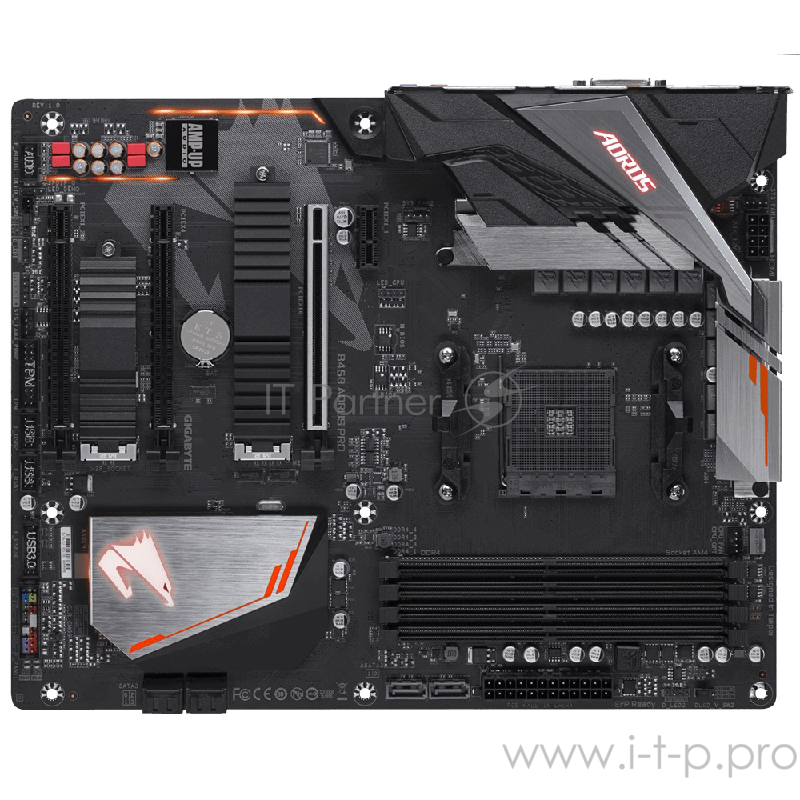 Мат. плата SocketAM4 GIGABYTE B450 AORUS PRO (AMD B450, 4xDDR4, M.2, SATA III, RAID, 3xPCI-E, DVI, HDMI, 1Гбит LAN, USB3.1, ATX)