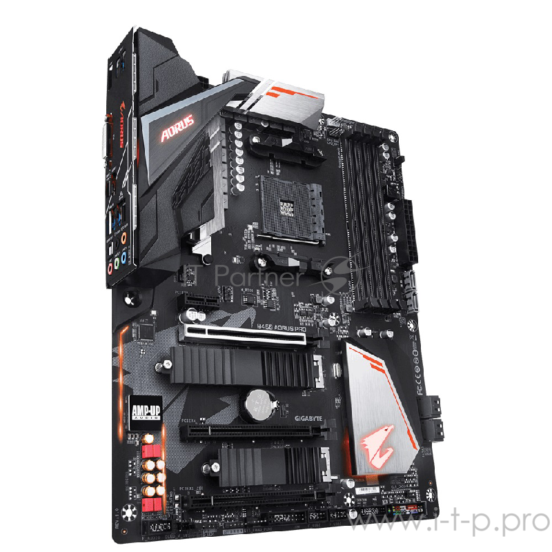Мат. плата SocketAM4 GIGABYTE B450 AORUS PRO (AMD B450, 4xDDR4, M.2, SATA III, RAID, 3xPCI-E, DVI, HDMI, 1Гбит LAN, USB3.1, ATX)