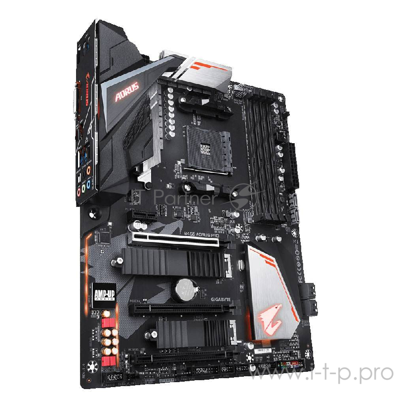 Мат. плата SocketAM4 GIGABYTE B450 AORUS PRO (AMD B450, 4xDDR4, M.2, SATA III, RAID, 3xPCI-E, DVI, HDMI, 1Гбит LAN, USB3.1, ATX)