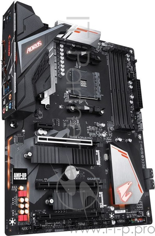 Мат. плата SocketAM4 GIGABYTE B450 AORUS PRO (AMD B450, 4xDDR4, M.2, SATA III, RAID, 3xPCI-E, DVI, HDMI, 1Гбит LAN, USB3.1, ATX)