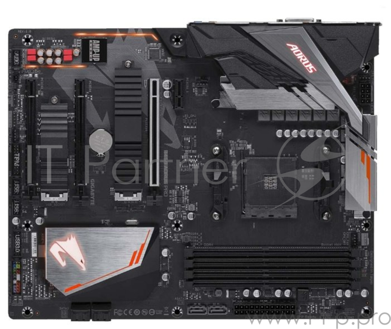 Мат. плата SocketAM4 GIGABYTE B450 AORUS PRO (AMD B450, 4xDDR4, M.2, SATA III, RAID, 3xPCI-E, DVI, HDMI, 1Гбит LAN, USB3.1, ATX)