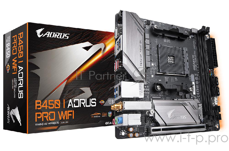 Мат. плата SocketAM4 GIGABYTE B450 I AORUS PRO WIFI (AMD B450, 2xDDR4, M.2, SATA III, RAID, PCI-E, HDMI, DP, 1Гбит LAN, WiFi, BT, USB3.1, mini-ITX)
