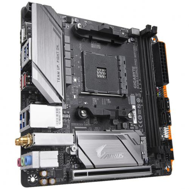 Мат. плата SocketAM4 GIGABYTE B450 I AORUS PRO WIFI (AMD B450, 2xDDR4, M.2, SATA III, RAID, PCI-E, HDMI, DP, 1Гбит LAN, WiFi, BT, USB3.1, mini-ITX)