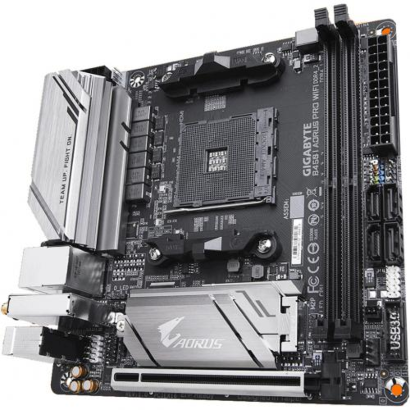 Мат. плата SocketAM4 GIGABYTE B450 I AORUS PRO WIFI (AMD B450, 2xDDR4, M.2, SATA III, RAID, PCI-E, HDMI, DP, 1Гбит LAN, WiFi, BT, USB3.1, mini-ITX)