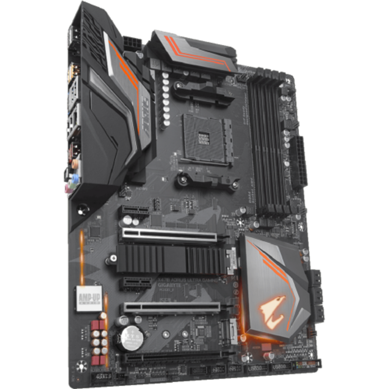 Мат. плата SocketAM4 GIGABYTE X470 AORUS ULTRA GAMING (AMD X470, 4xDDR4, M.2, SATA III, RAID, 3xPCI-E, HDMI, 1Гбит LAN, USB3.1, ATX)