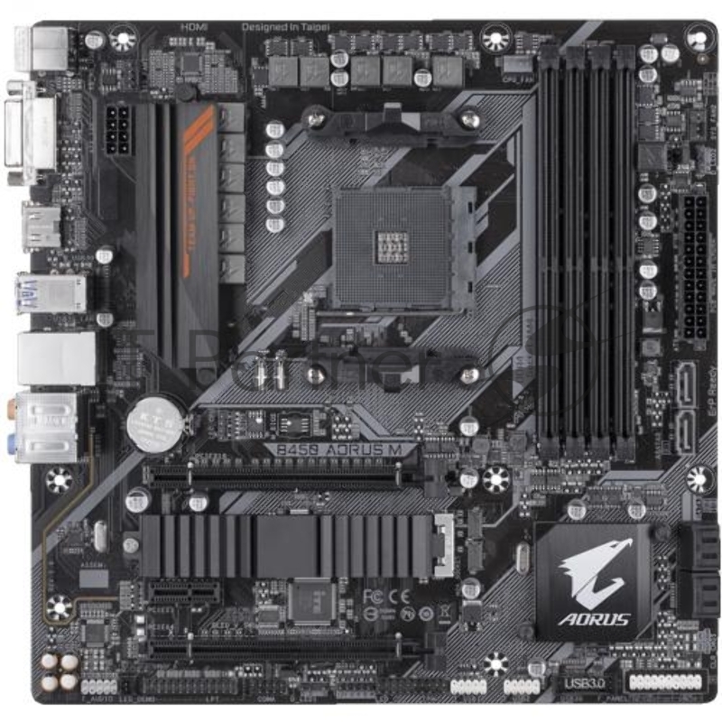 Мат. плата SocketAM4 GIGABYTE B450 AORUS M (AMD B450, 4xDDR4, M.2, SATA III, RAID, 2xPCI-E, DVI, HDMI, 1Гбит LAN, USB3.1, mATX)