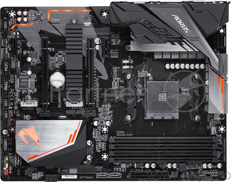 Мат. плата SocketAM4 GIGABYTE B450 AORUS ELITE (AMD B450, 4xDDR4, M.2, SATA III, RAID, 2xPCI-E, DVI, HDMI, 1Гбит LAN, USB3.1, ATX)