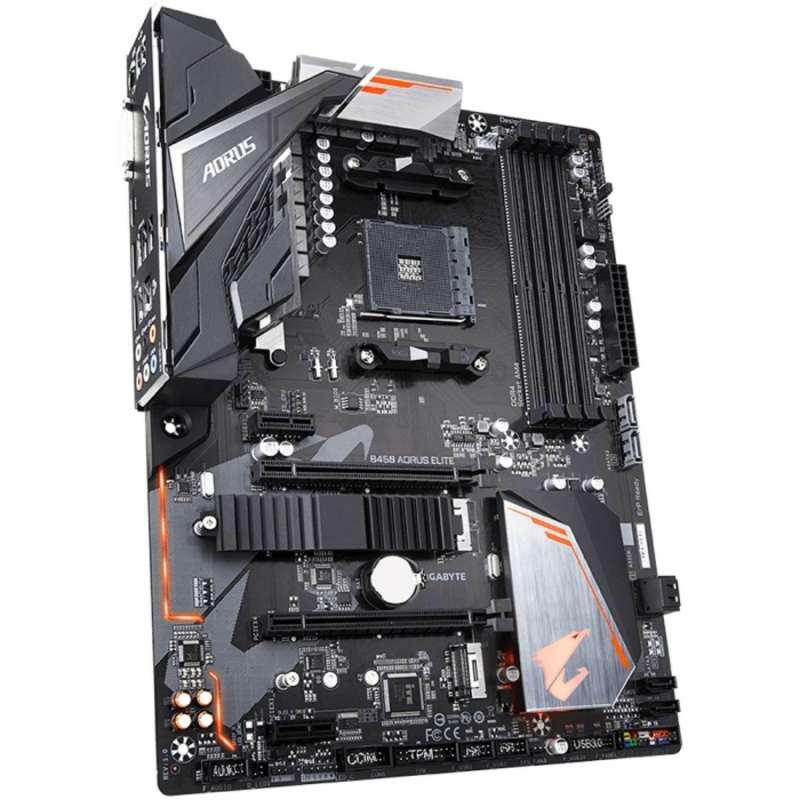 Мат. плата SocketAM4 GIGABYTE B450 AORUS ELITE (AMD B450, 4xDDR4, M.2, SATA III, RAID, 2xPCI-E, DVI, HDMI, 1Гбит LAN, USB3.1, ATX)