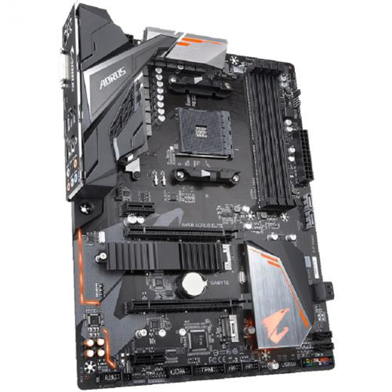Мат. плата SocketAM4 GIGABYTE B450 AORUS ELITE (AMD B450, 4xDDR4, M.2, SATA III, RAID, 2xPCI-E, DVI, HDMI, 1Гбит LAN, USB3.1, ATX)
