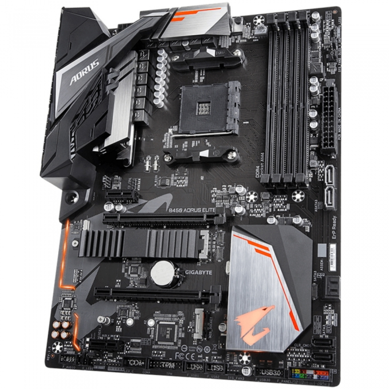 Мат. плата SocketAM4 GIGABYTE B450 AORUS ELITE (AMD B450, 4xDDR4, M.2, SATA III, RAID, 2xPCI-E, DVI, HDMI, 1Гбит LAN, USB3.1, ATX)
