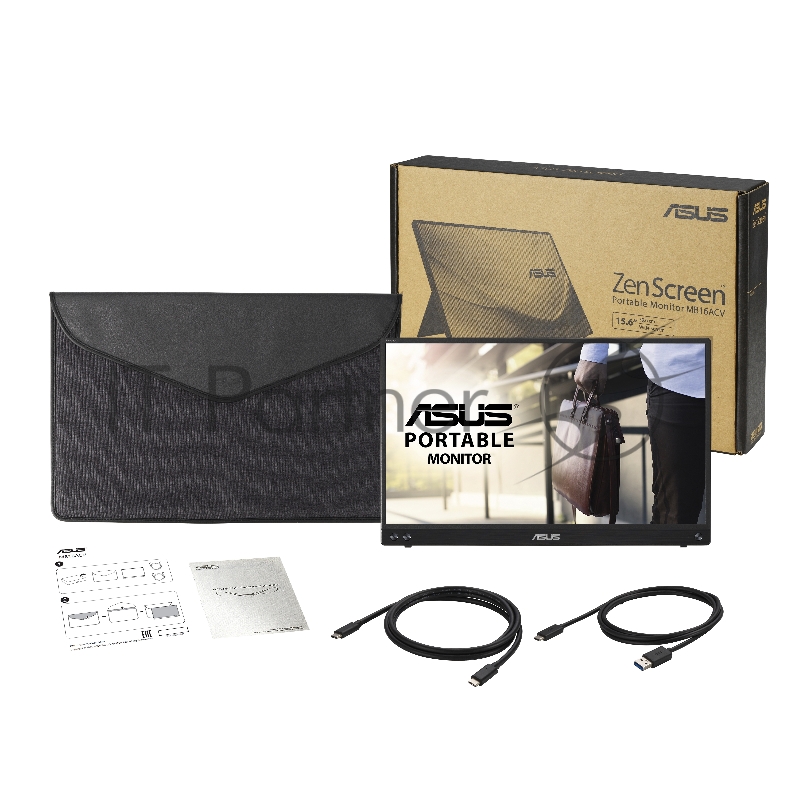 Монитор LCD 15.6” MB16ACV ASUS ZenScreen MB16ACV portable USB Monitor, 15.6”, FHD (1920x1080), IPS, 16:9, 250cd/㎡, 800:1, 5ms(GTG), 60Hz, USB-Cx1, Flicker Free, Blue Light Filter, Anti-glare surface, Antibacterial treatment, compatible with USB Type-