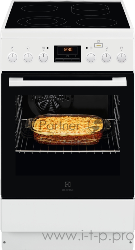 Электрическая плита ELECTROLUX со стеклокерамикой, 50см шириной, белого цвета, мультифункциональная электрическая духовка с паром SteamBake, электрический гриль, электронное управление с отключением духовки и утапливаемыми переключателями, 11 режимов