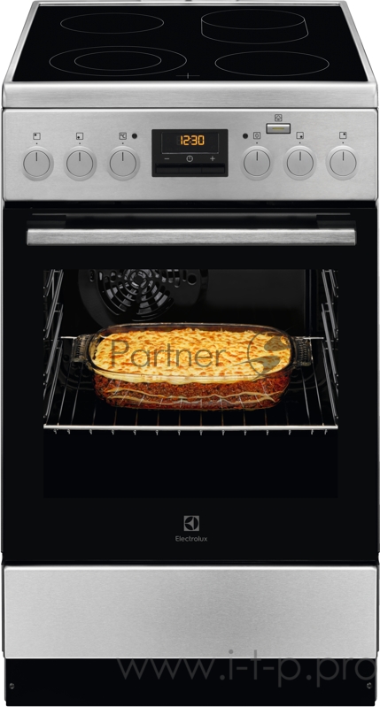 Электрическая плита ELECTROLUX со стеклокерамикой, 50см шириной, нержавеющая сталь c Anti Finger Print, мультифункциональная электрическая духовка с паром SteamBake, электрический гриль, электронное управление с отключением духовки и утапливаемыми п