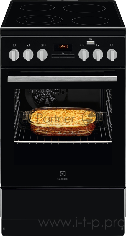 Электрическая плита ELECTROLUX со стеклокерамикой, 50см шириной, чёрного цвета, мультифункциональная электрическая духовка с паром SteamBake, электрический гриль, электронное управление с отключением духовки, 5 режимов, двойная зона расширения, п