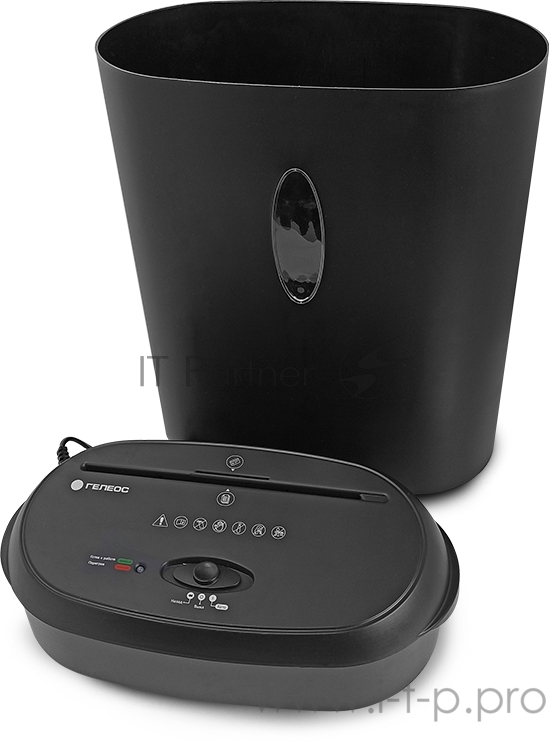 Уничтожитель документов ГЕЛЕОС УМ24-4 Уничтожитель документов ГЕЛЕОС УМ24-4, DIN P-4 (4 ур-нь секр.), фрагмент 3,9х38мм, 17 лист (70г/м2), CD/пл.карты/скрепки/скобы, 24 литра