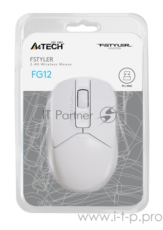 Мышь A4Tech Fstyler FG12 белый оптическая (1200dpi) беспроводная USB (3but)