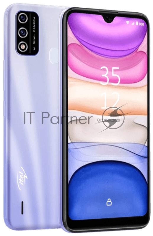 Смартфон Itel A48 L6006 Purple, 6.1 18:9 1560x720, 1.4GHz, 4 Core, 2GB RAM, 32GB, up to 128GB flash, 5Mpix AF+0.08Mpix/5Mpix, 2 Sim, 2G/3G/4G, GPS, A-GPS, Glonass, BT v4.2, WiFi 802.11 a/b/g/n, Micro-USB, 3000mAh, Android 10.0 Go, 178g, 156 ммx77.8