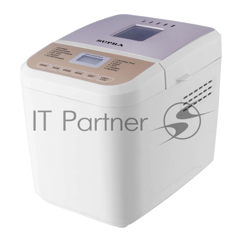 Хлебопечь SUPRA BMS-210 (Хлебопечь. Размер выпечки 500 г. Антипригарное внутреннее покрытиеПрограммируемый таймер с ЖК дисплеем . Отсрочка запуска до 13 часов12 режимов автоприготовления. Автоотключение. 3 варианта выбора цвета корочки хлеба.)