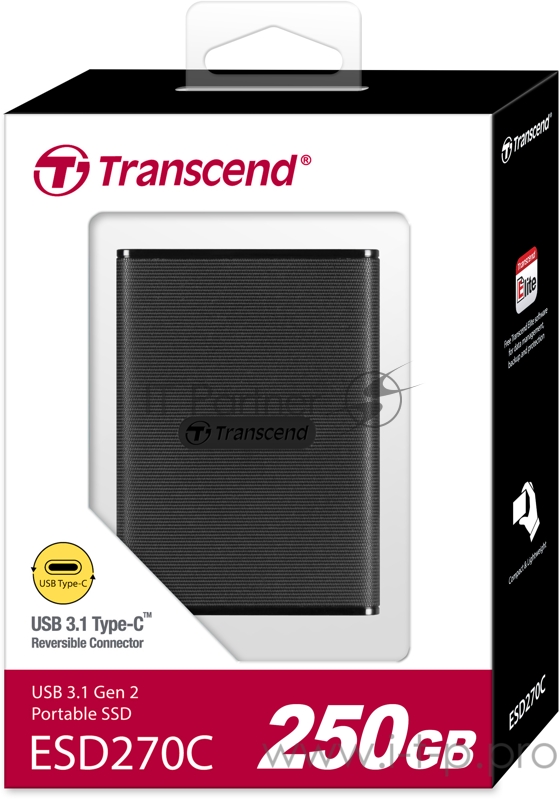 Твердотельный накопитель Transcend ESD270C, 250GB, External SSD, USB 3.1 Gen 2(USB Type-C), R/W 520/460MB/s, Black