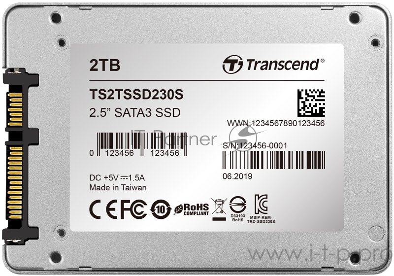 Твердотельный накопитель Transcend SSD452K2, 2TB, SSD, 2.5, SATA III, 3D TLC, R/W 560/520MB/s, IOPs 90 000/85 000, 3520TBW